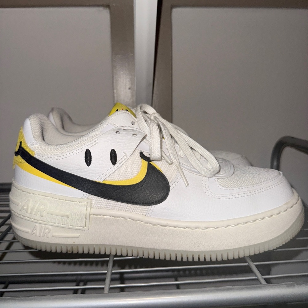 Nike Women’s Air Force 1 White and Yellow Smiley Sneakers